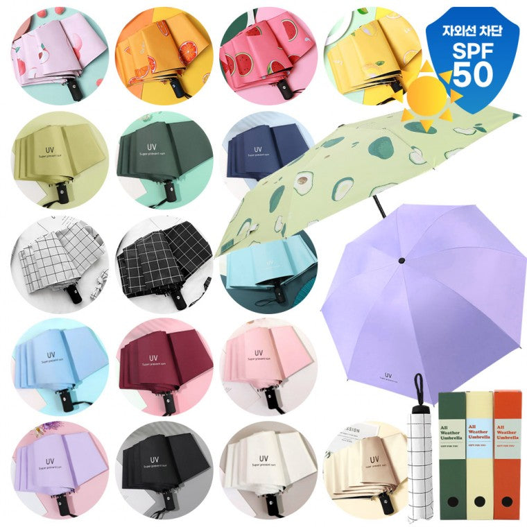 "New Arrival 18-Color Basic 3-Fold Automatic UV Protection Fruit Pattern Folding Umbrella"